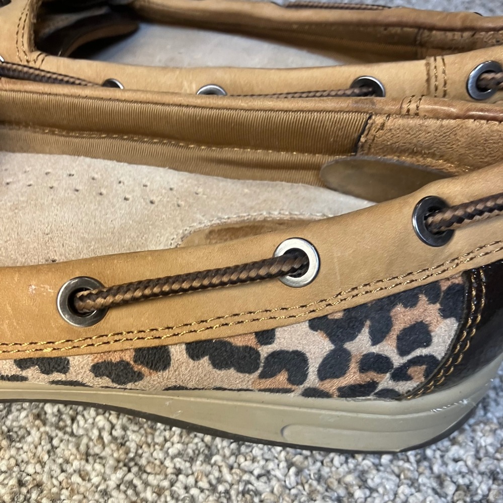 Natural Soul by Naturalizer Womens 8M Tan Suede Leopard Print Boat Shoes Loafers - Picture 4 of 10